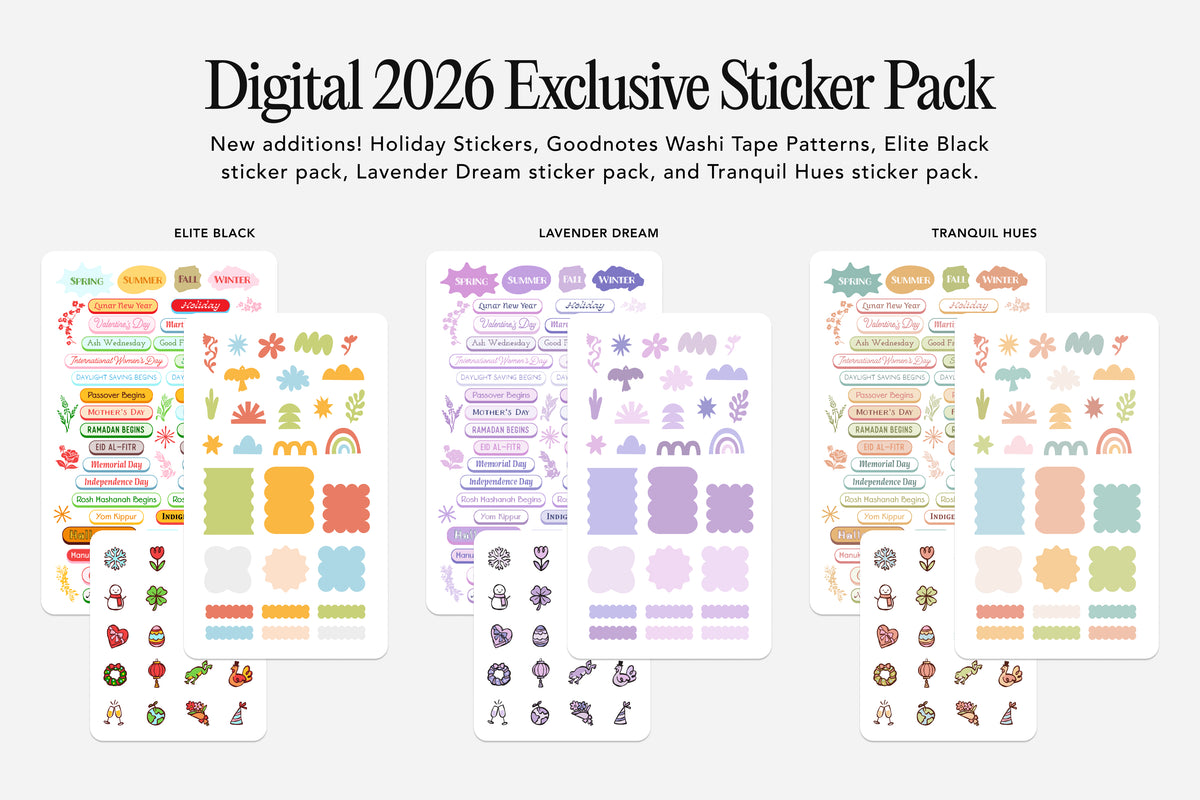 Digital 2026 Exclusive Sticker Pack with various designs on a white background