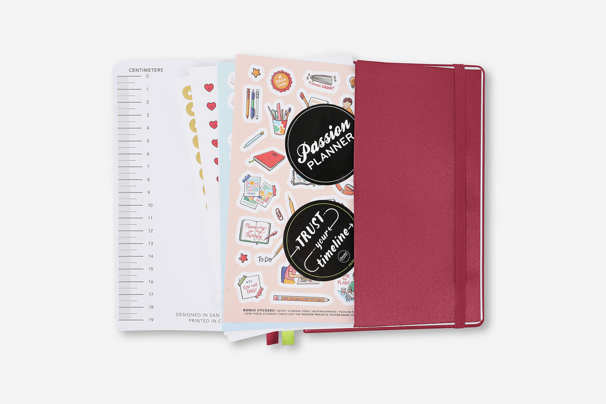 Red Passion Planner back pocket and free stickers 