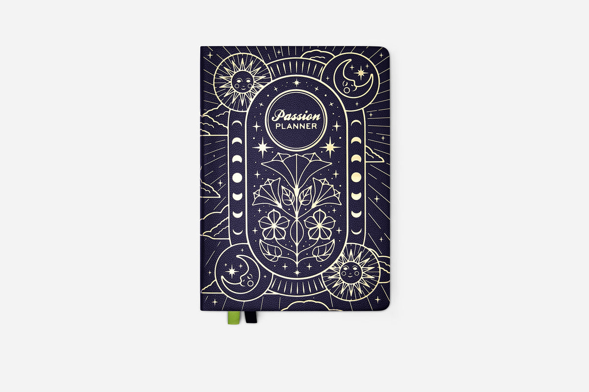 Passion Planner with celestial design on a white background