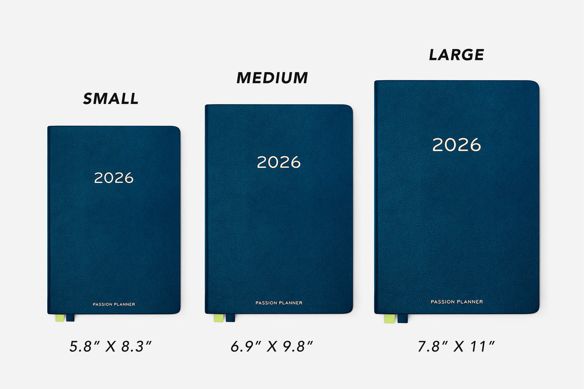 Navy Blue Passion Planner size comparison