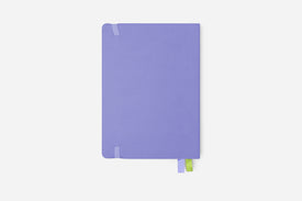 Purple planner with a green bookmark on a white background