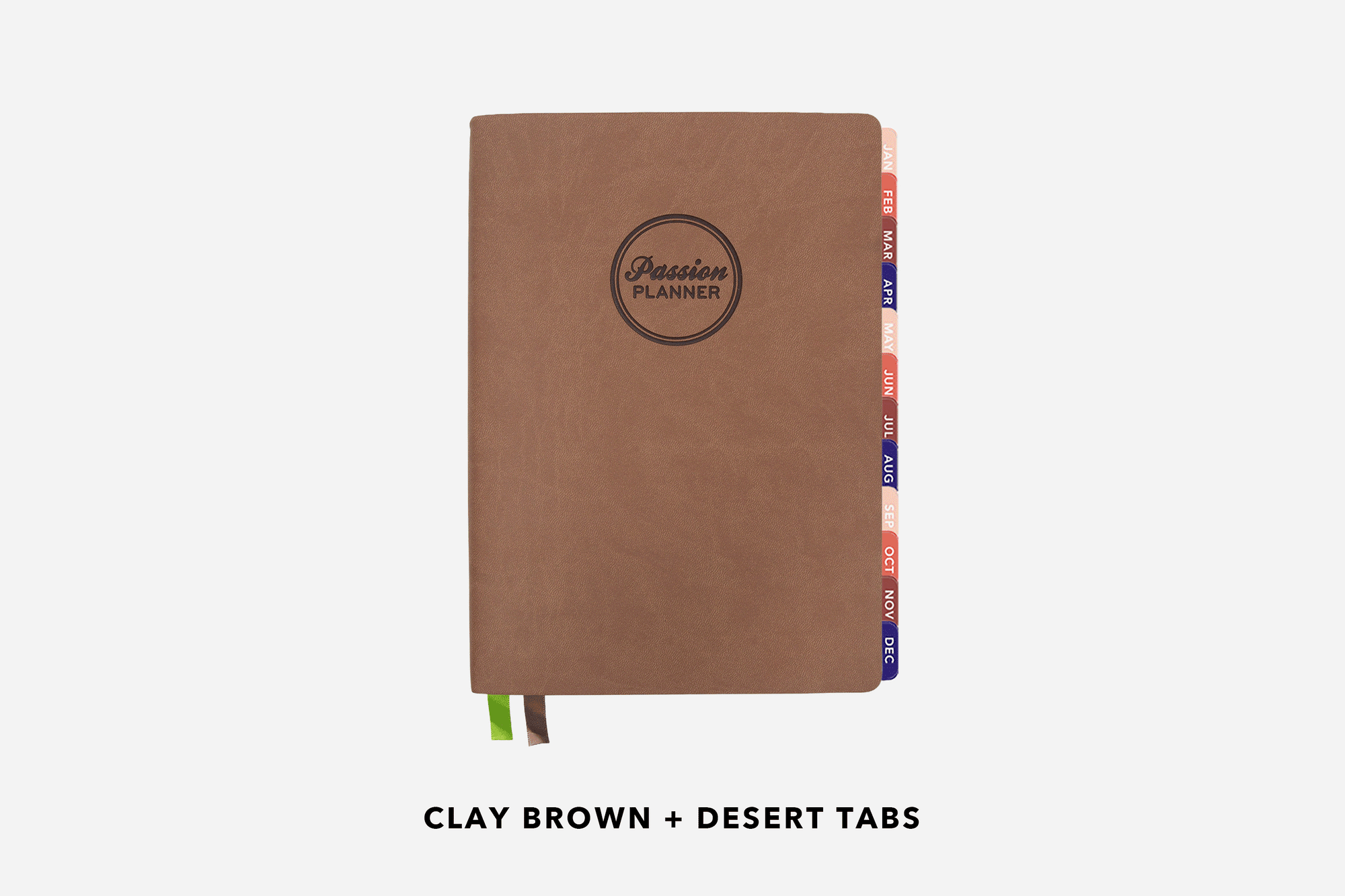 A 2027 Clay Brown Planner with a variety of tab combinations.