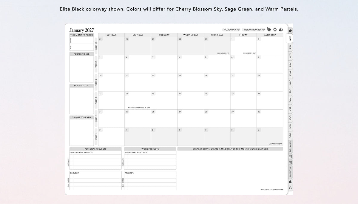 A digital monthly planner page shown on a light gray background.