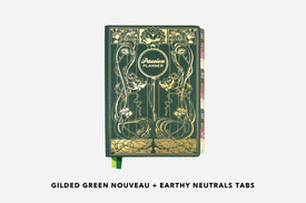 A 2027 Gilded Green Nouveau Planner with a variety of tab combinations.