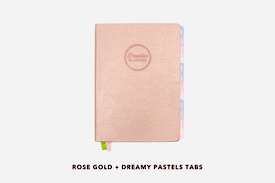 A 2027 Rose Gold Planner with a variety of tab combinations.