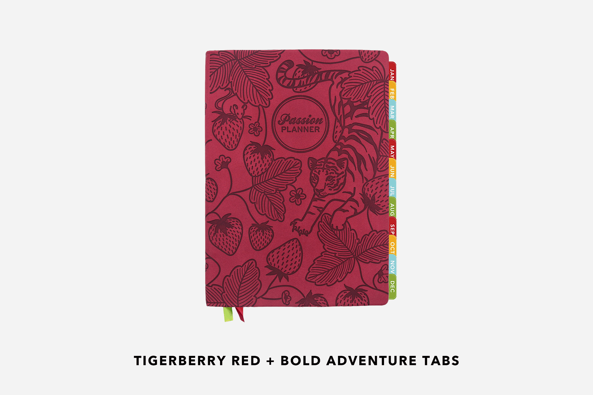 A 2027 Tigerberry Red Planner with a variety of tab combinations.