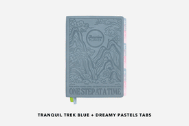 A 2027 Tranquil Trek Blue Planner with a variety of tab combinations.