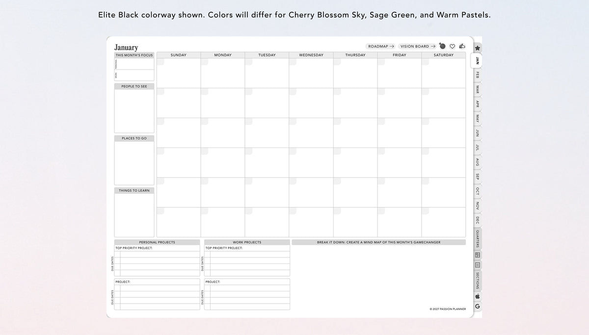 A digital monthly planner page shown on a light background.