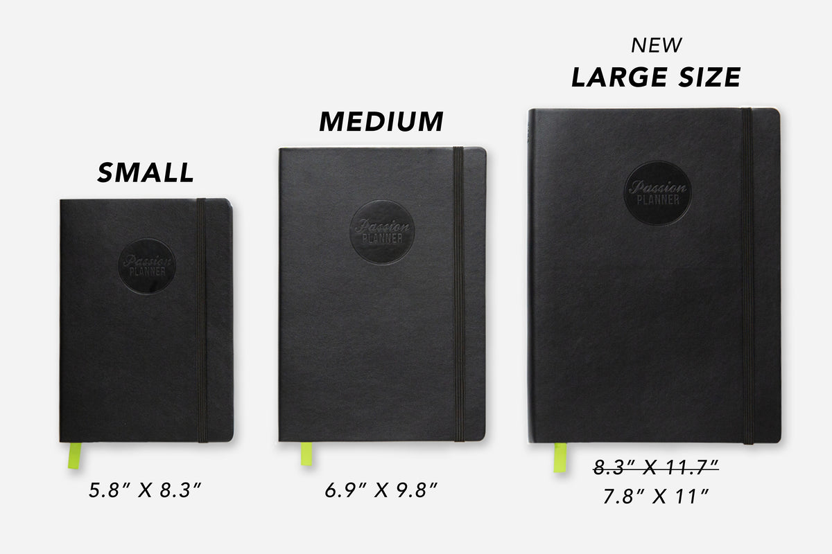elite black undated weekly planner size comparison