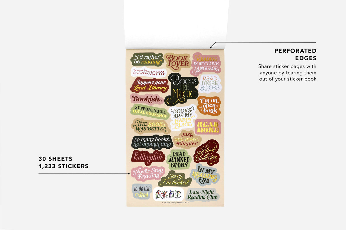 book lovers sticker book features