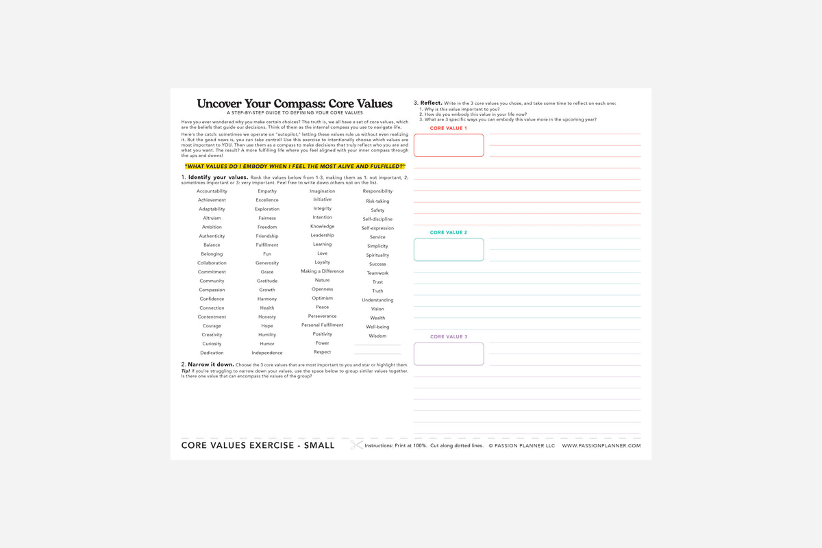 core values worksheet
