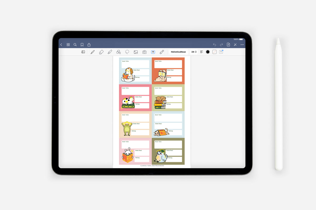 digital book lovers sticker book page