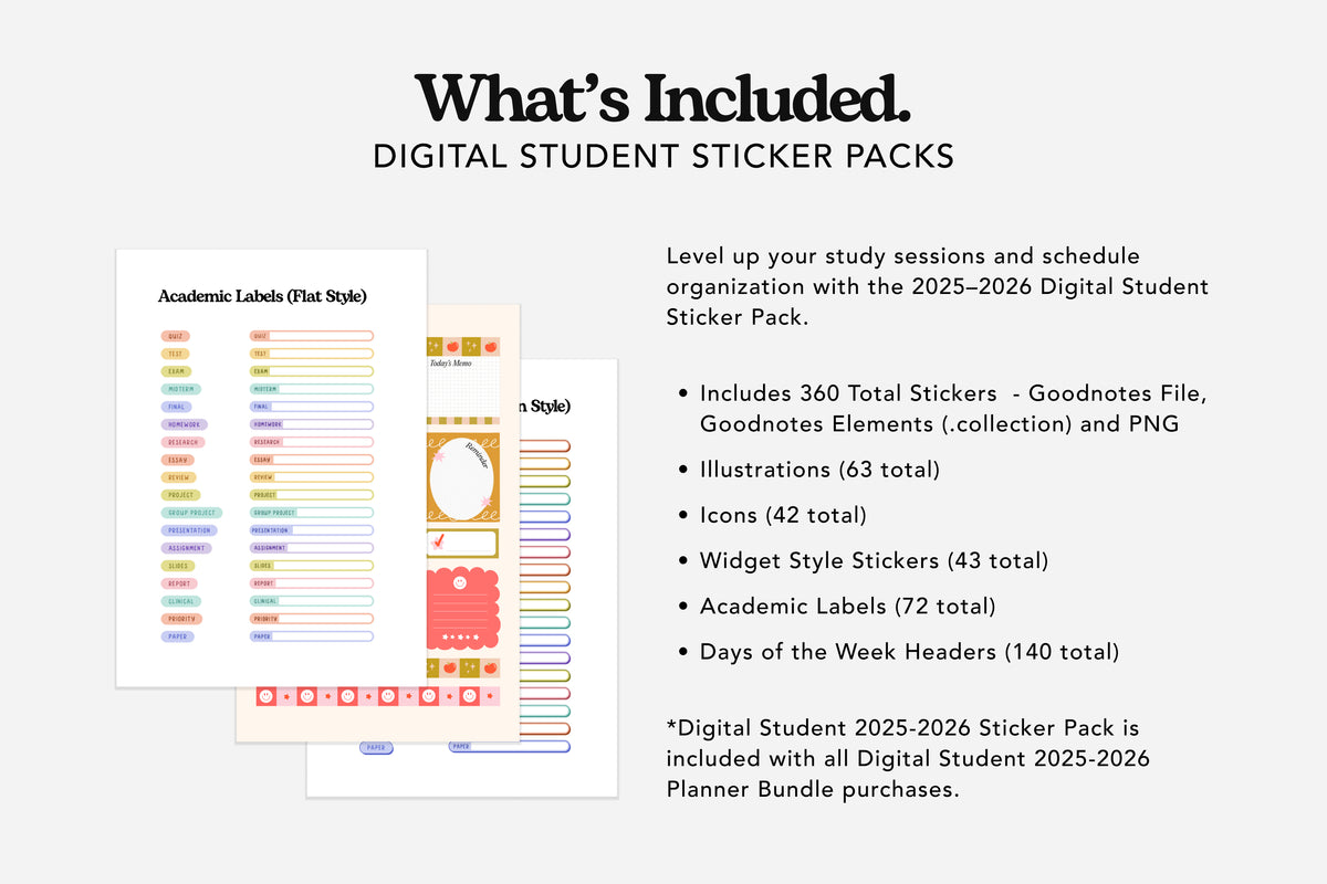 digital student sticker pack what's included