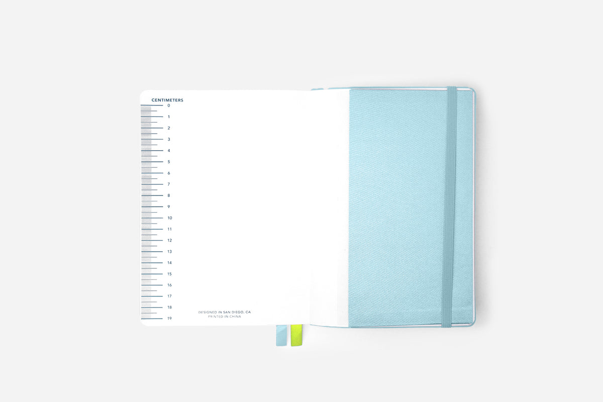 dreamy blue bullet journal back pocket