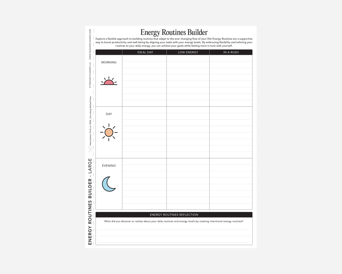 Energy Routines Builder worksheet with icons and text on a white background
