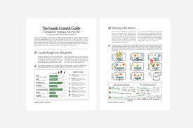 Gentle Growth Guide with text and icons on a white background