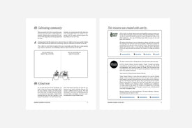 Two pages from The Gentle Growth Guide with text and minimal illustrations on a white background.