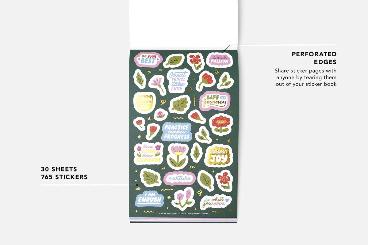 Sticker book with colorful stickers on a white background