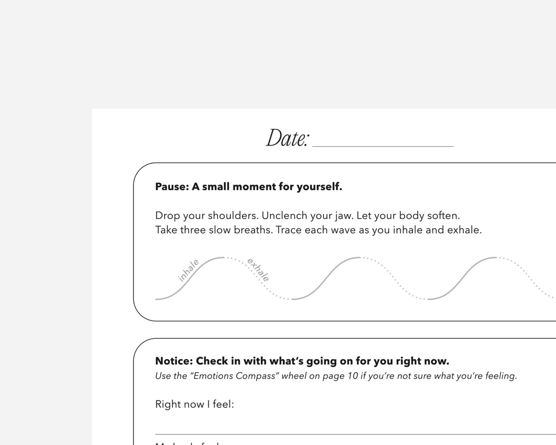 A printed mindfulness worksheet page with a date line at the top, a breathing exercise labeled &