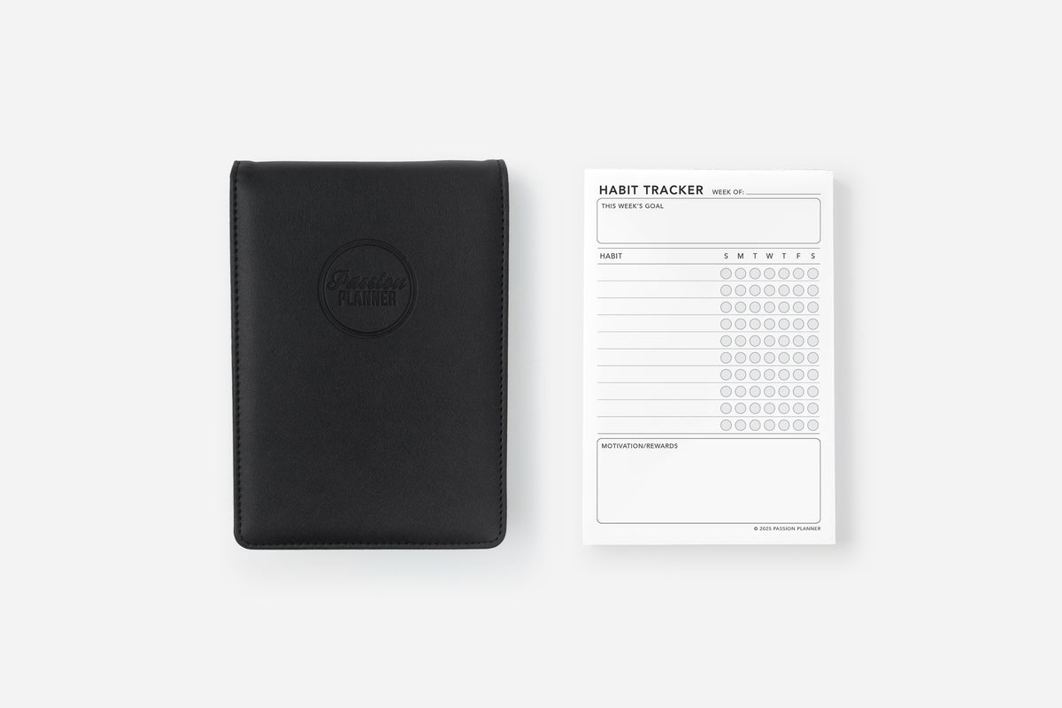 elite black notepad cover and habit tracker insert set