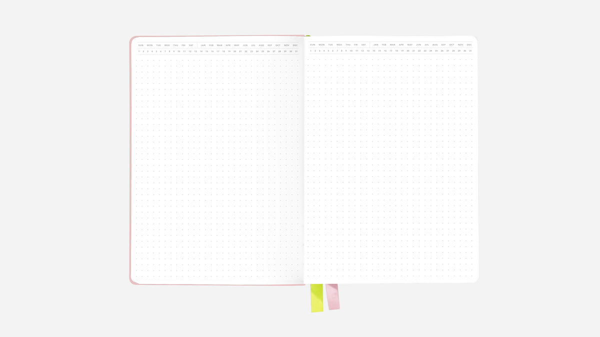 dreamy pink bullet journal open