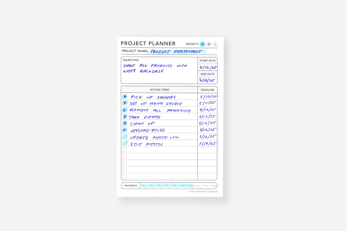 filled in project planner insert