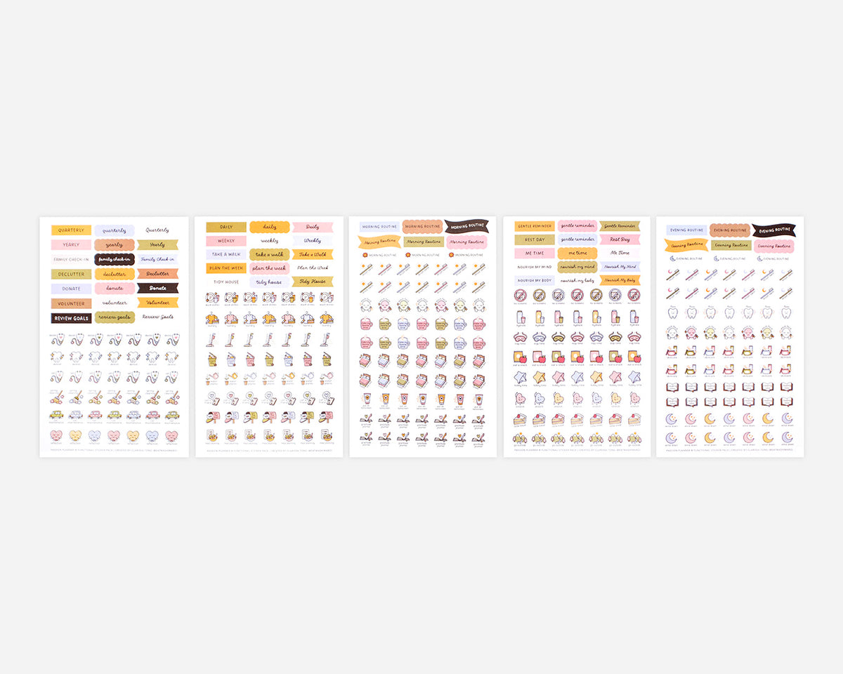 Set of 5 planner stickers on a white background