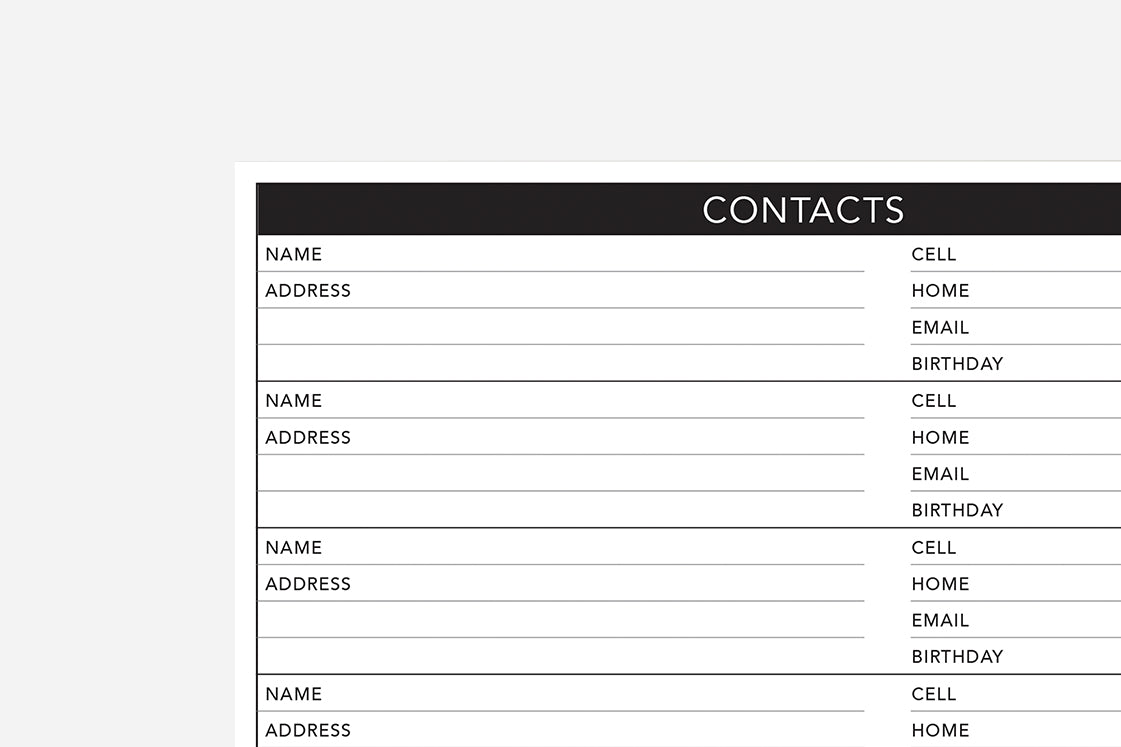 Contacts - Passion Planner
