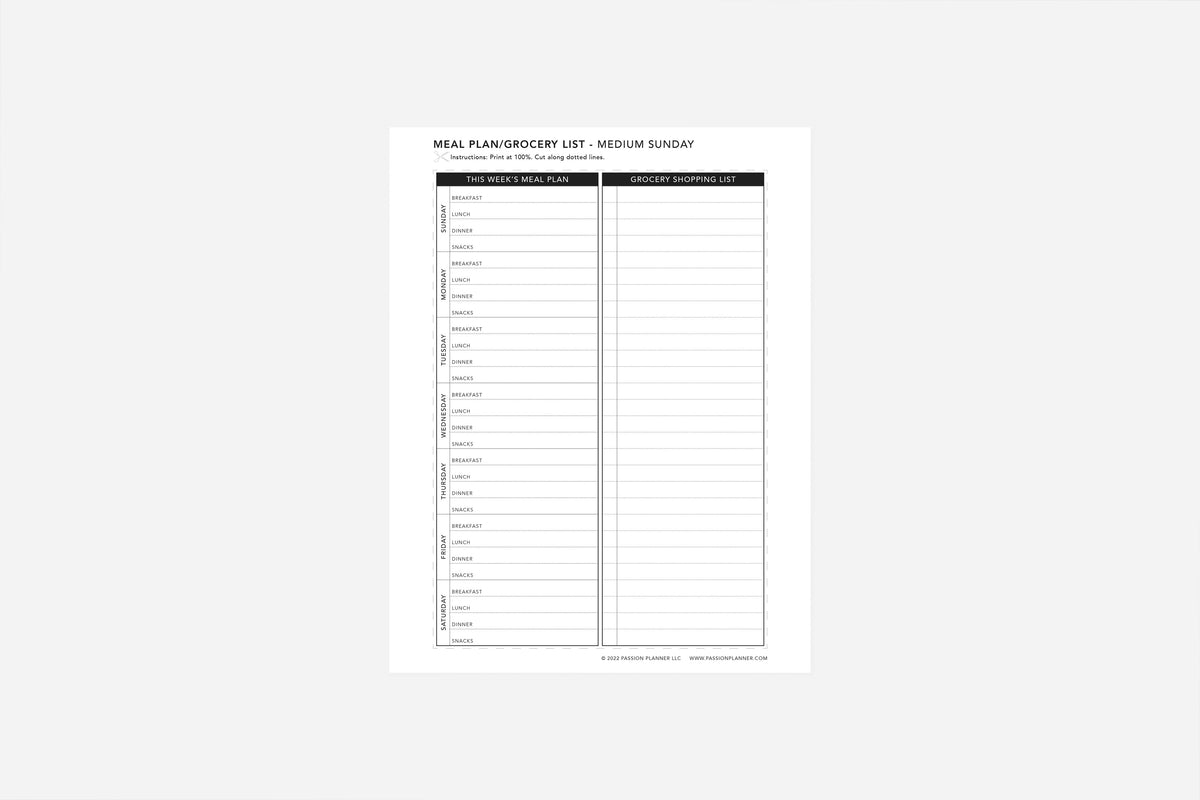 Meal Plan and Grocery List - Passion Planner