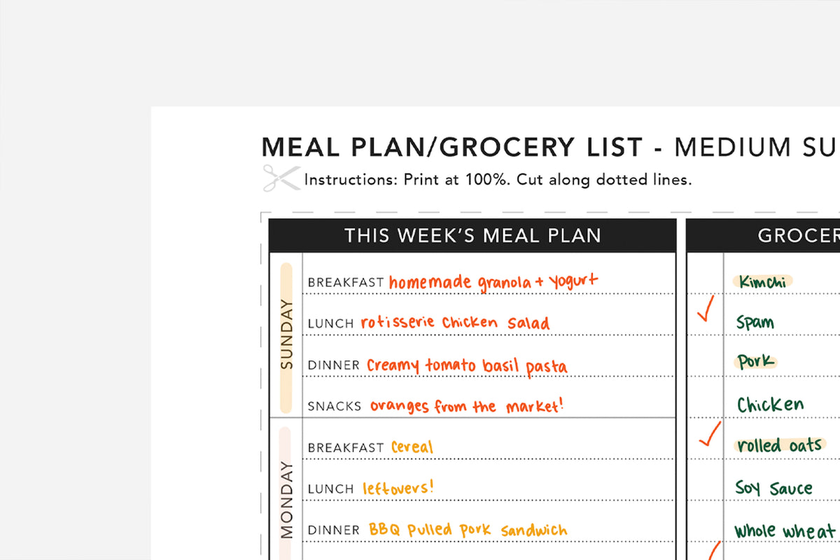 Meal Plan and Grocery List - Passion Planner