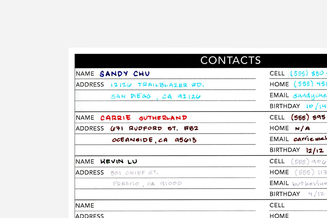 Contacts - Passion Planner