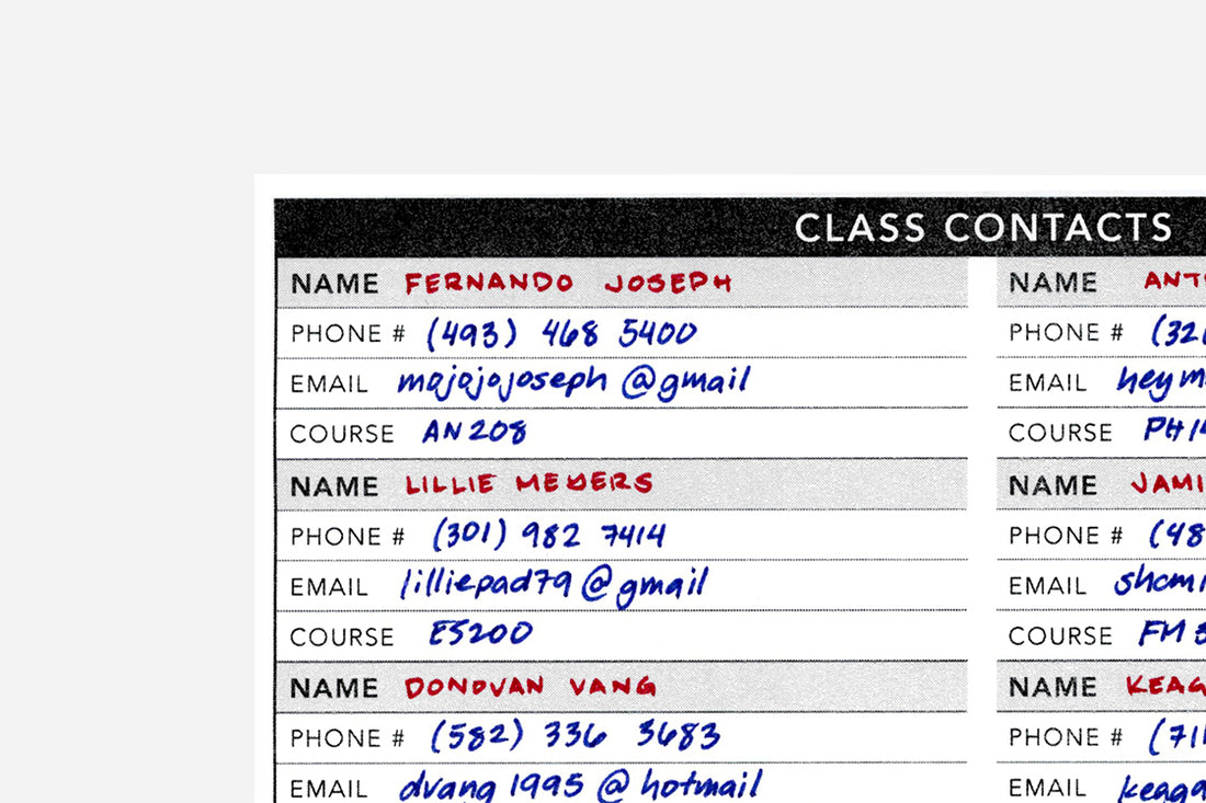 Class Contacts - Passion Planner