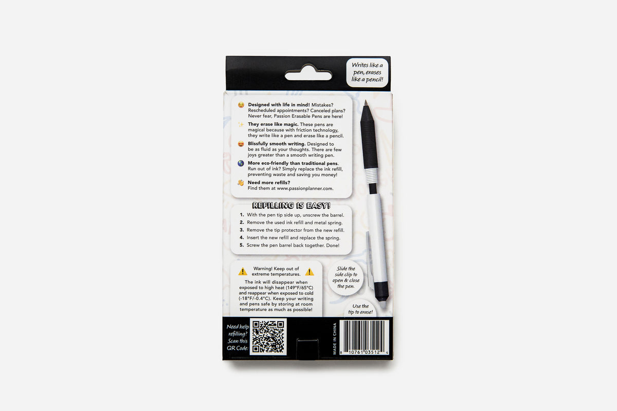 Passion Erasable Pens Starter Pack - Soft Black (6 Pens + 8 Refills) - Passion Planner