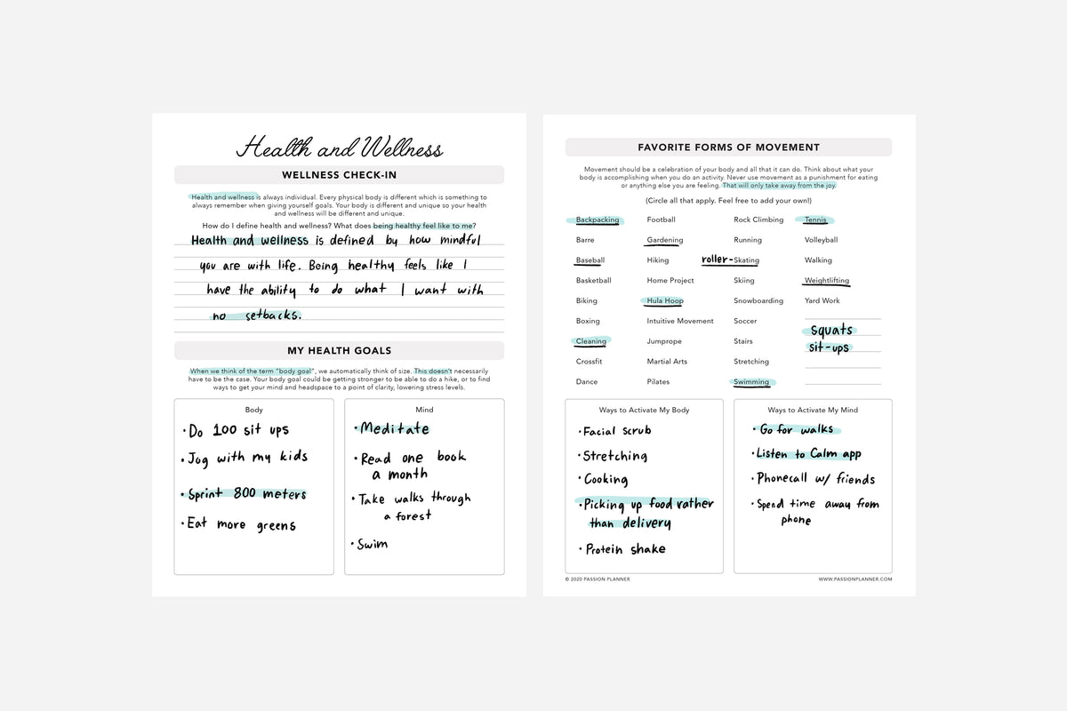 Health and Wellness Reflection - Passion Planner