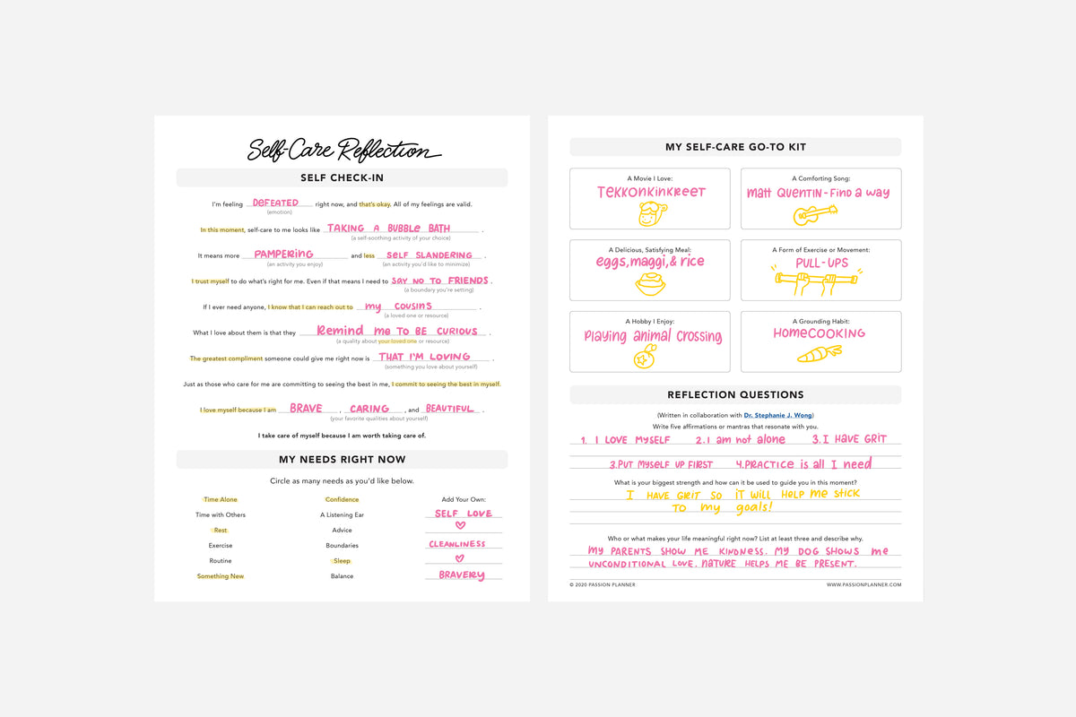 Self-Care Reflection - Passion Planner